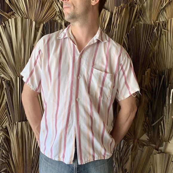 Vintage Striped Cotton Grunge Shirt Distressed